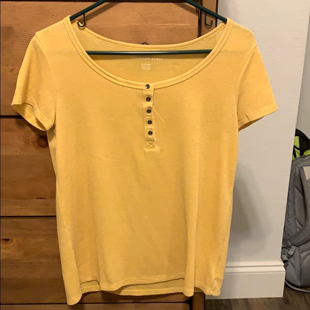American Eagel button up yellow tee